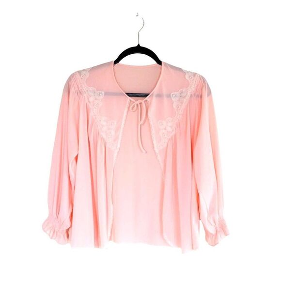 Vintage Kayser Womens Cardigan Pink L Cottage Core Sleep Shirt - Picture 9 of 9